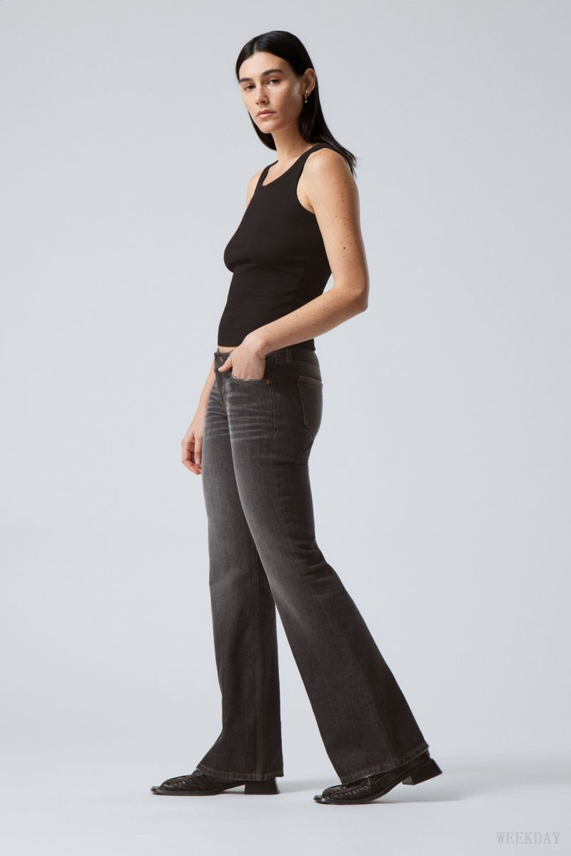 Weekday Nova Low Slim Bootcut Jeans Szürke Fekete | XNBN6157