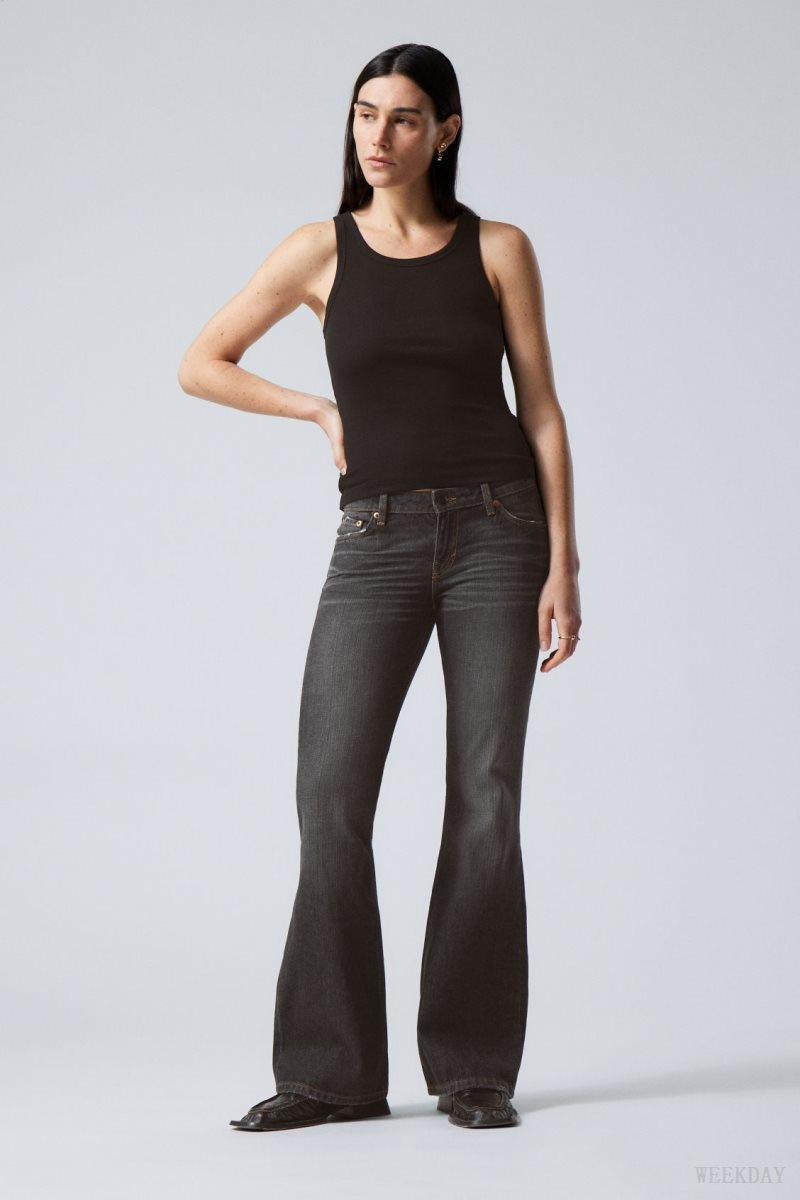 Weekday Nova Low Slim Bootcut Jeans Szürke Fekete | XNBN6157