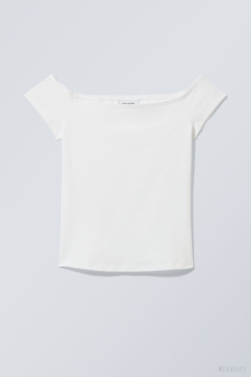 Weekday Off Shoulder T-shirt Fehér | QHWM6941