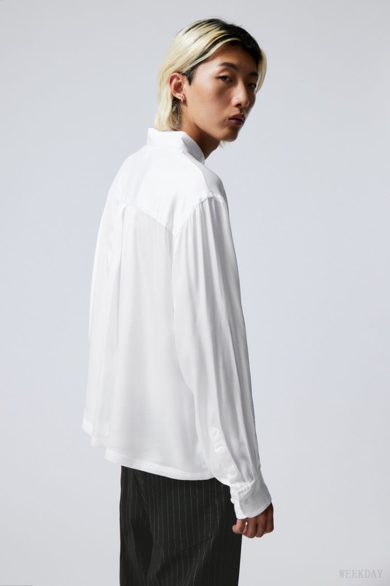 Weekday Oversized Boxy Shiny Shirt Fehér | AGNF9982