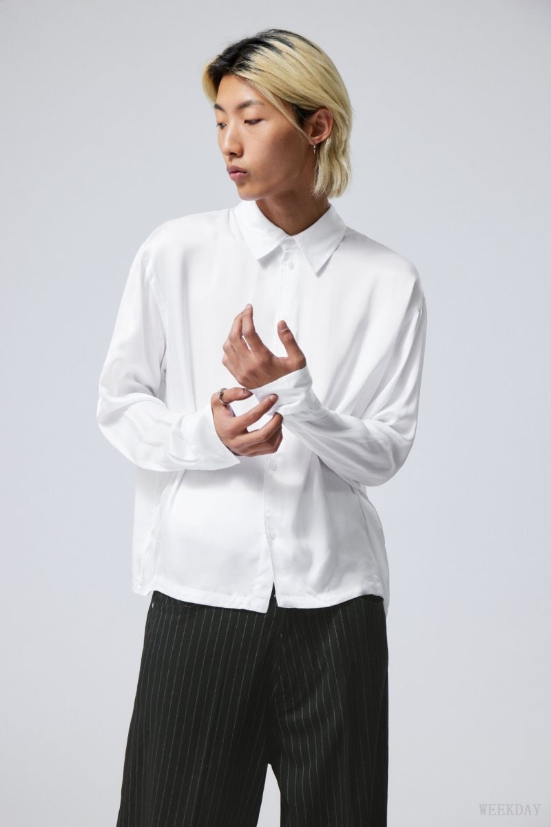 Weekday Oversized Boxy Shiny Shirt Fehér | AGNF9982