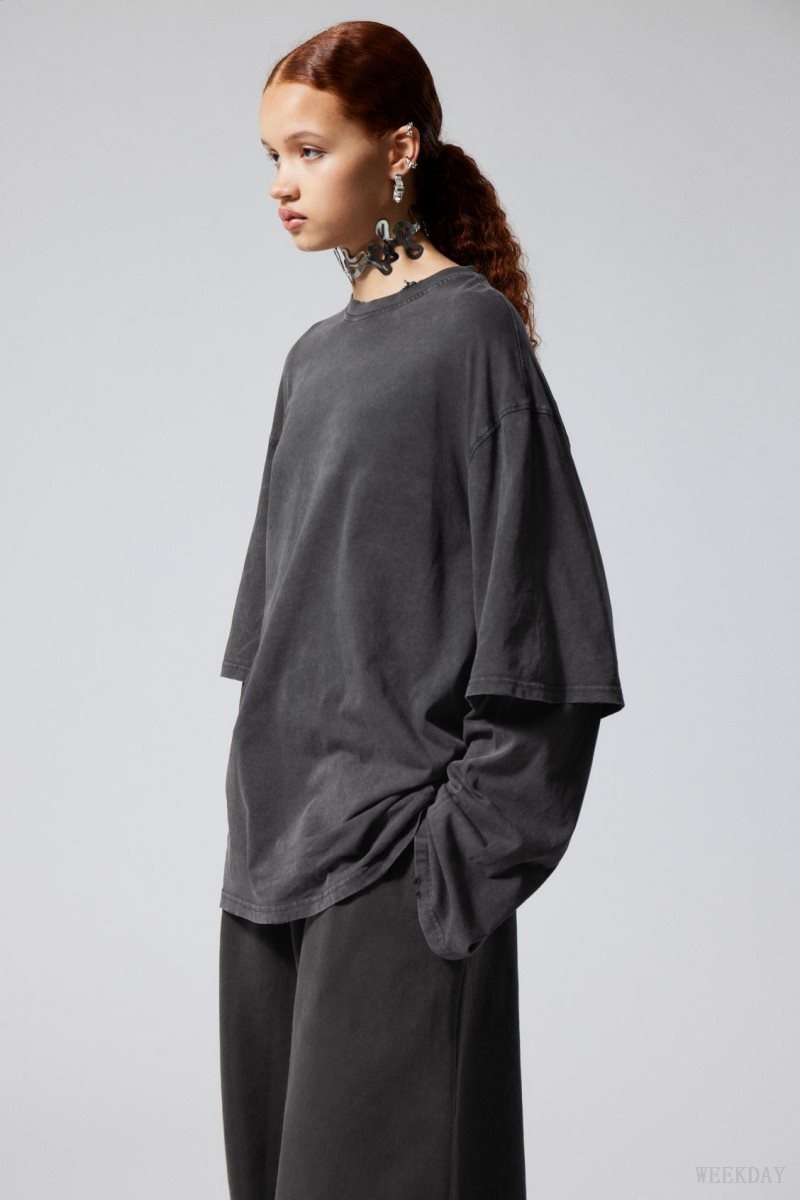 Weekday Oversized Double Longsleeve Top Világoskék Fekete | XCZN6524