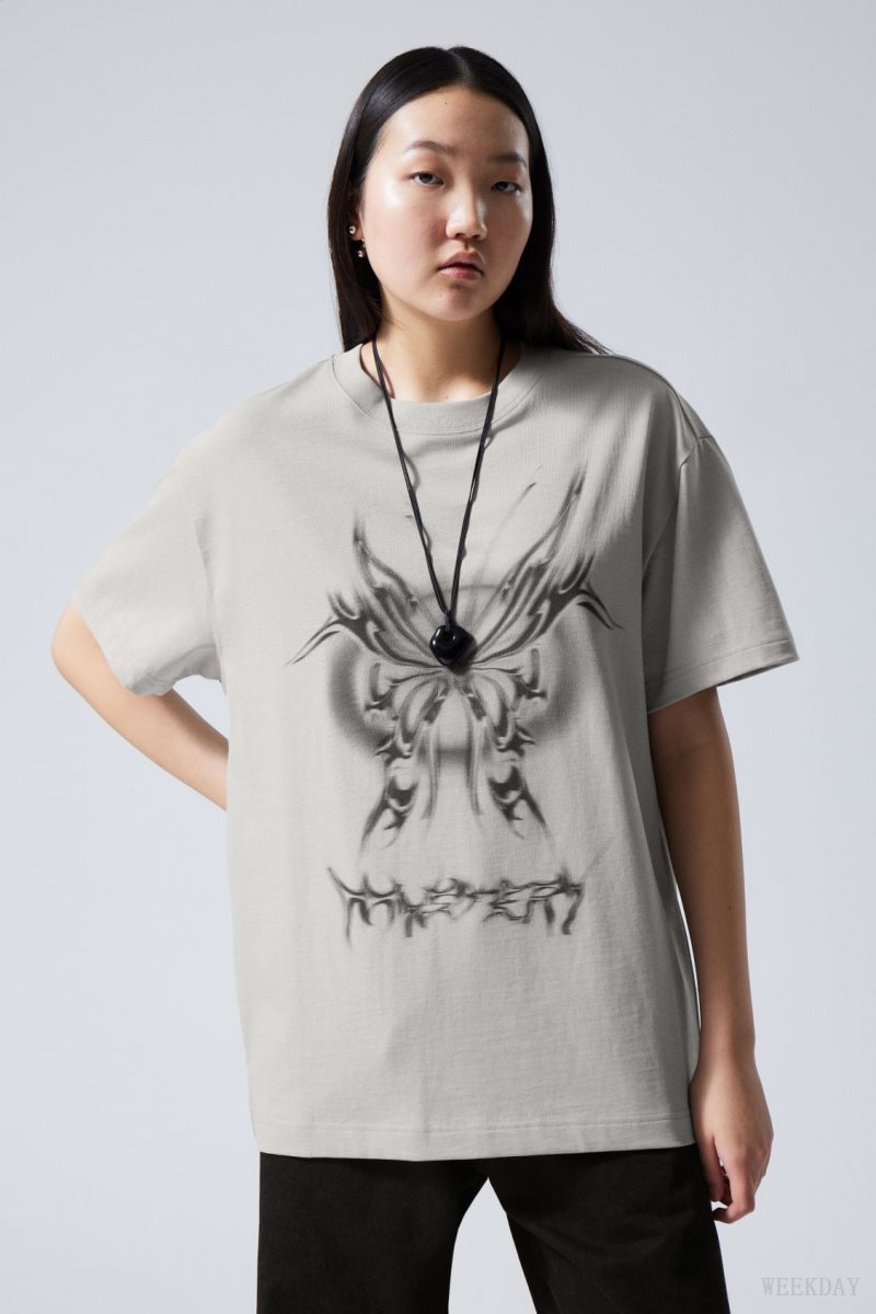 Weekday Oversized Grafika Printed T-shirt Mystery Butterfly | GSQG5673