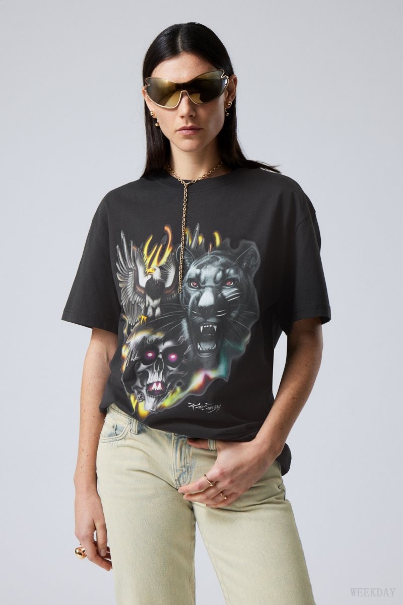 Weekday Oversized Grafika Printed T-shirt Raw Animals Energy | ZOXU9695