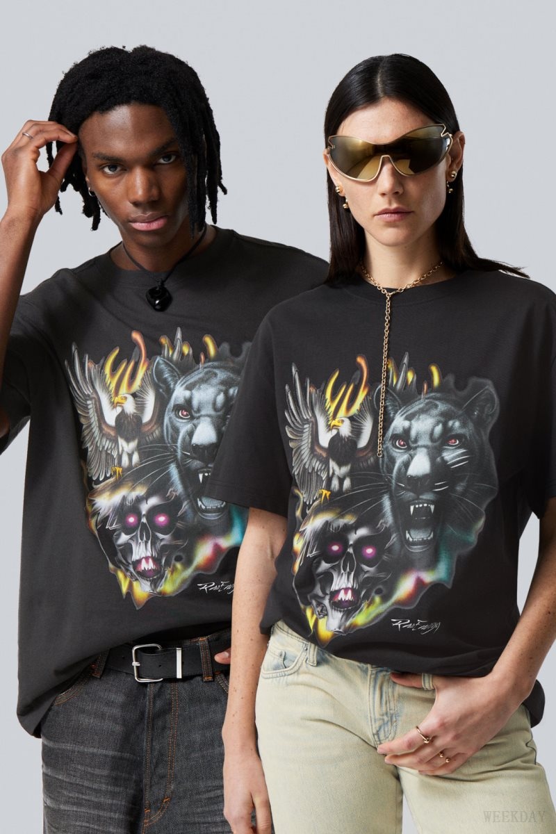 Weekday Oversized Grafika Printed T-shirt Raw Animals Energy | ZOXU9695