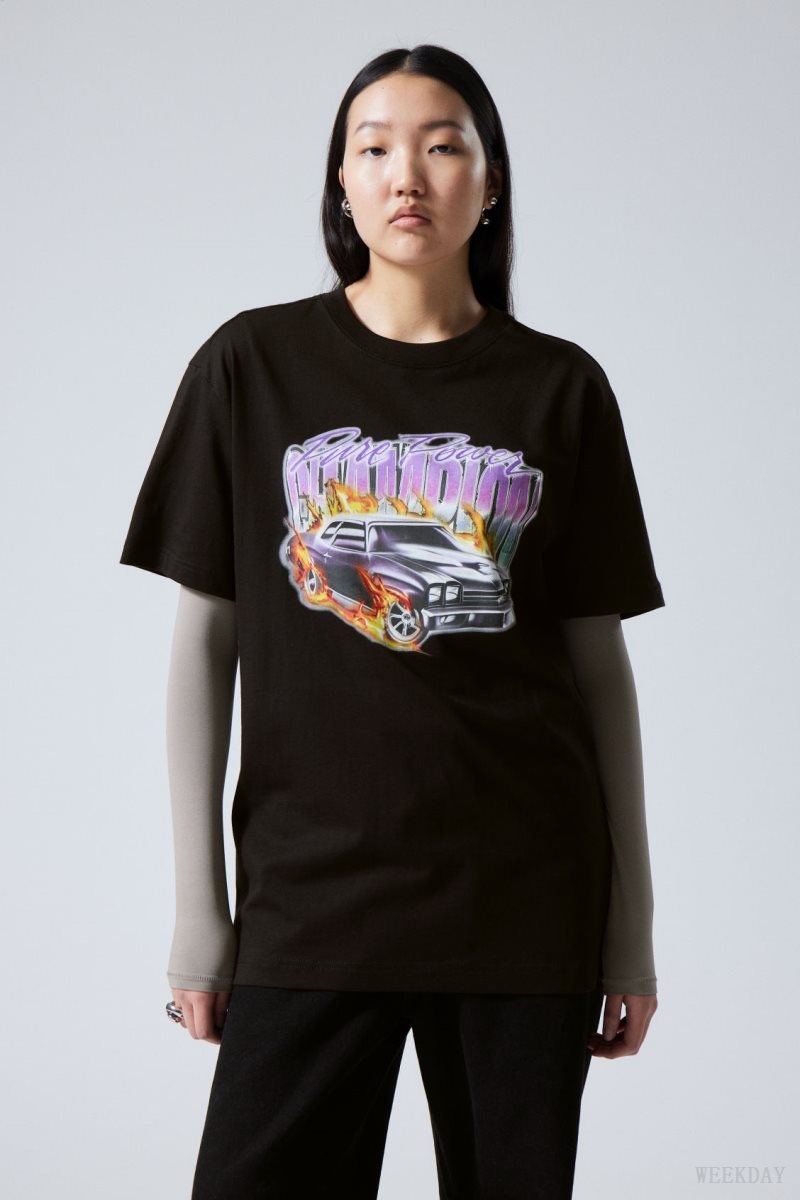 Weekday Oversized Grafika Printed T-shirt Pure Power Champion | ZRNO3960