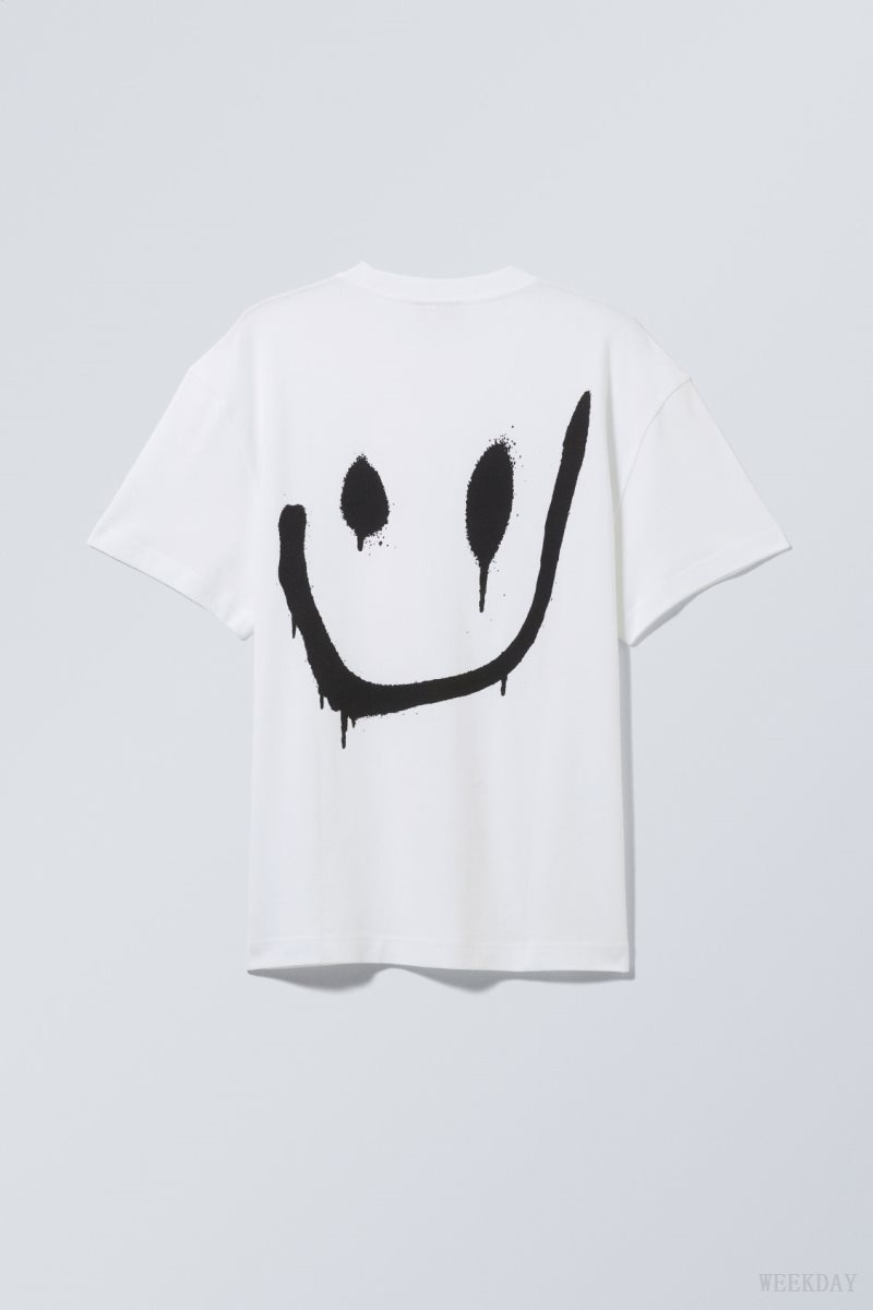 Weekday Oversized Grafika Printed T-shirt Drippy Smiling Face | ZVCV2764