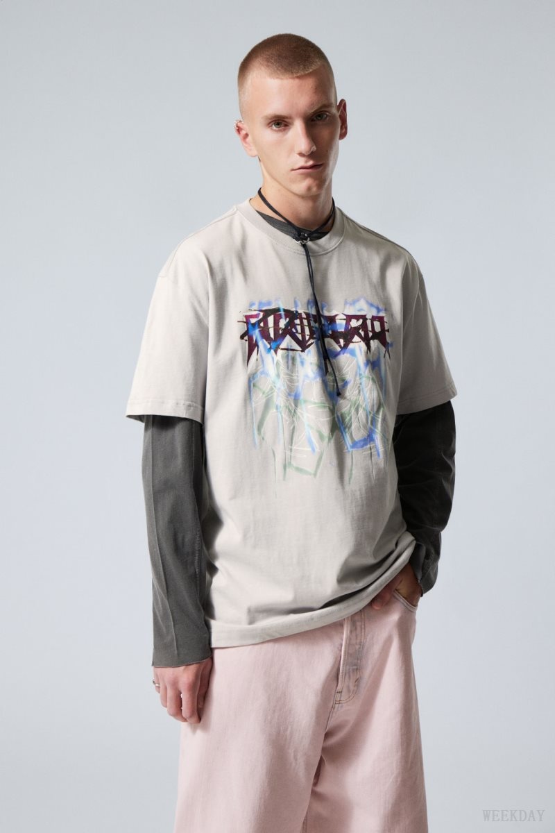 Weekday Oversized Grafika Printed T-shirt Szürke | VVDU8355