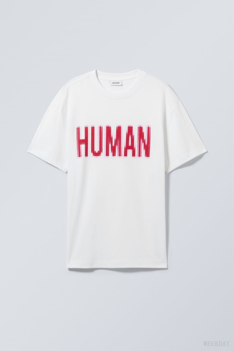 Weekday Oversized Grafika Printed T-shirt Human | DUGT4740