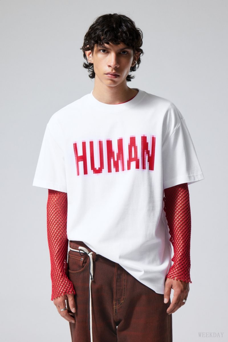 Weekday Oversized Grafika Printed T-shirt Human | DUGT4740