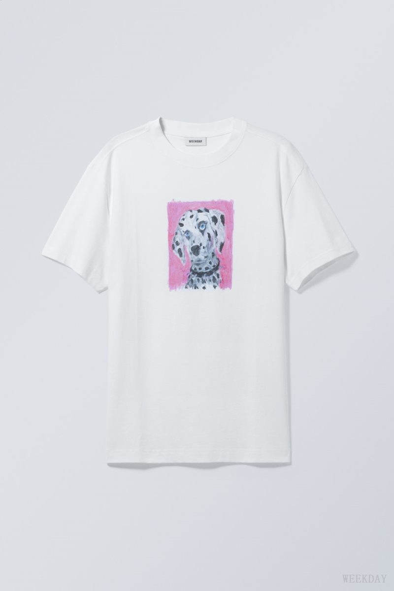 Weekday Oversized Grafika Printed T-shirt Dalmatian | ZCFI3692