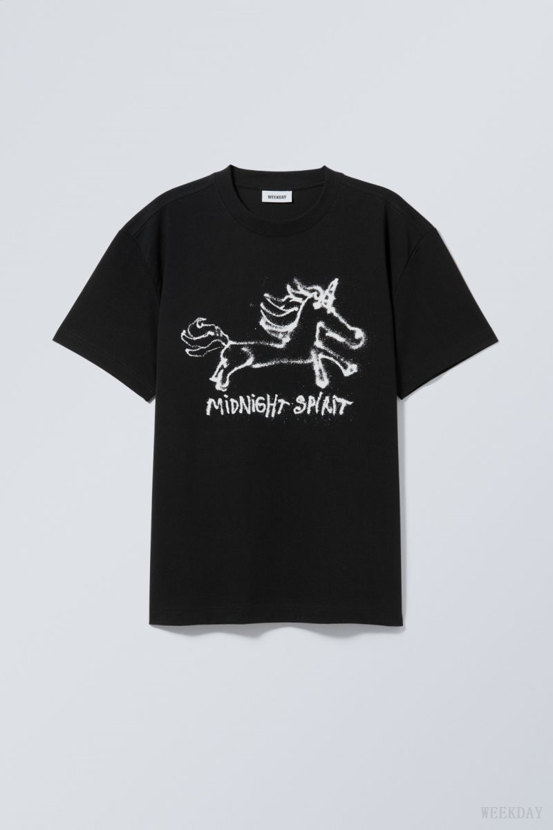 Weekday Oversized Grafika Printed T-shirt Midnight Spirit | QXDG4205