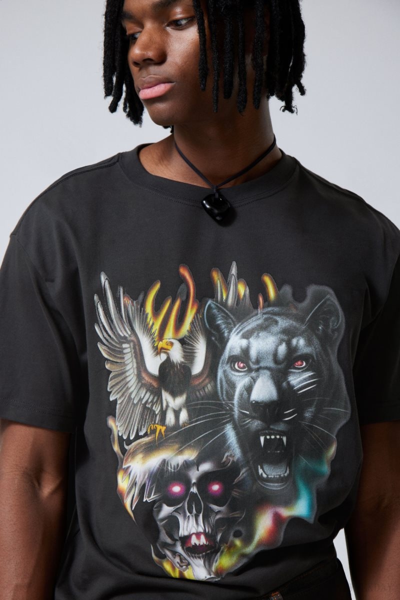 Weekday Oversized Grafika Printed T-shirt Raw Animals Energy | QVDI6741