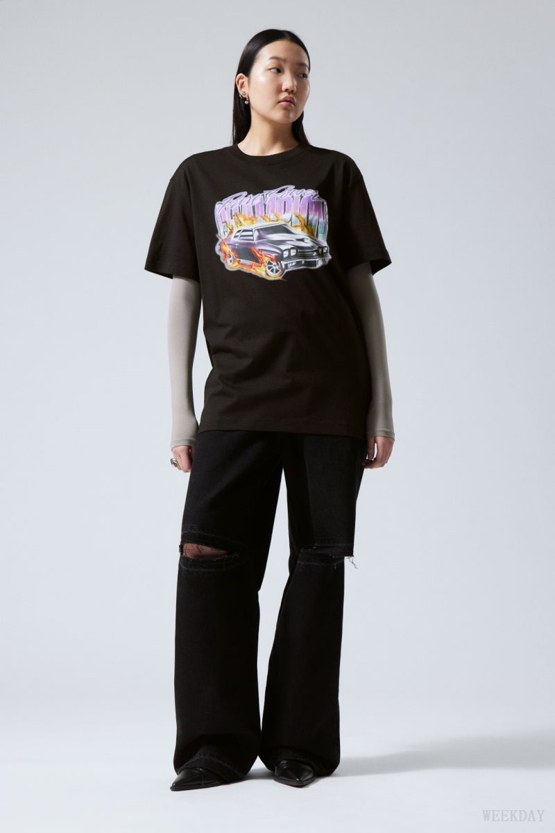 Weekday Oversized Grafika Printed T-shirt Pure Power Champion | XJDB4283