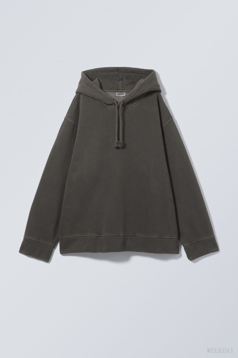 Weekday Oversized Heavyweight Hoodie Fekete | JXQJ9054