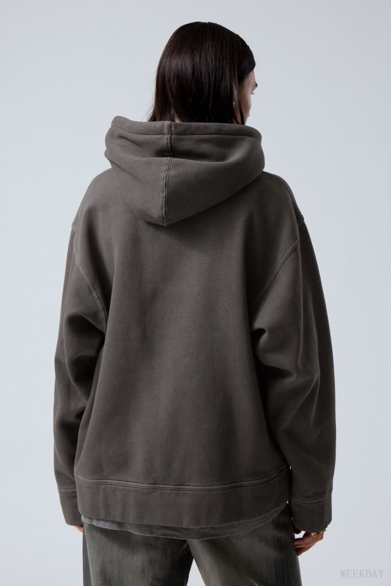 Weekday Oversized Heavyweight Hoodie Fekete | JXQJ9054