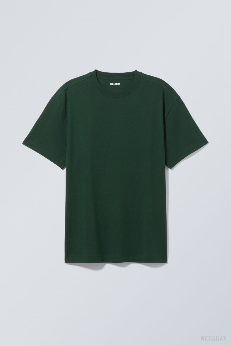 Weekday Oversized Heavyweight T-shirt Sötétzöld | FLWP6843