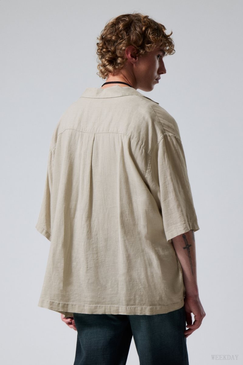 Weekday Oversized Linen Rövid Sleeve Shirt Ecru | AFWF3844