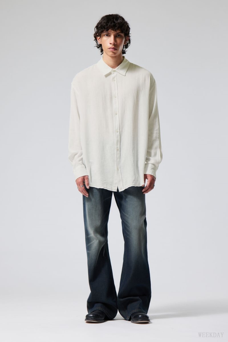 Weekday Oversized Linen Shirt Fehér | AEVK9198