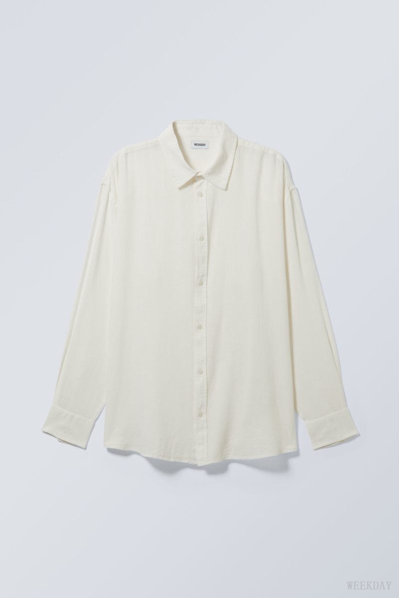 Weekday Oversized Linen Shirt Fehér | AEVK9198