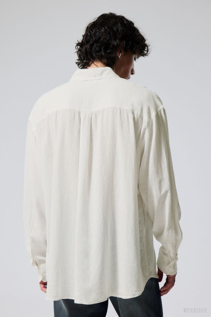 Weekday Oversized Linen Shirt Fehér | AEVK9198