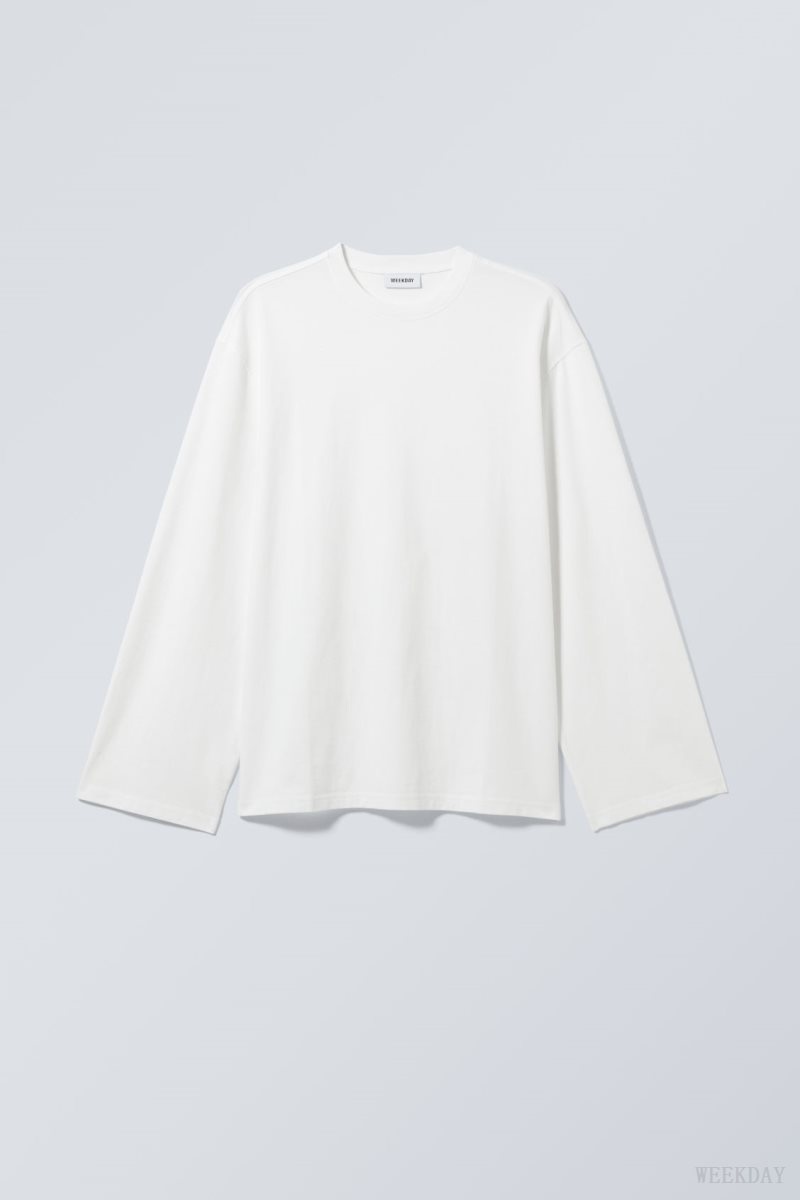 Weekday Oversized Long Sleeve T-shirt Fehér | WHFT8101