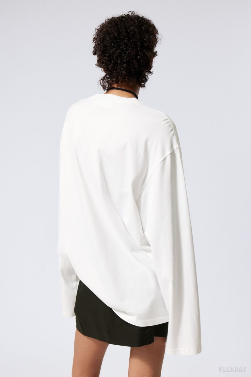 Weekday Oversized Long Sleeve T-shirt Fehér | WHFT8101