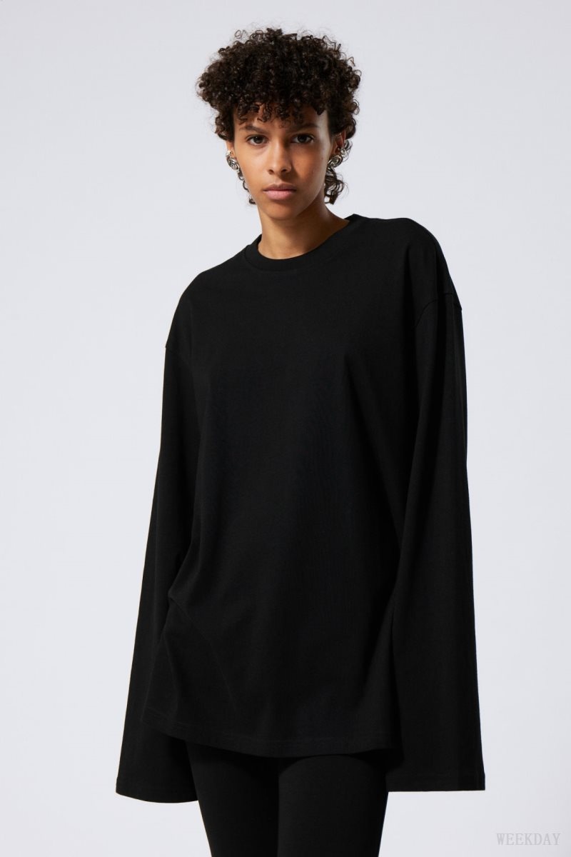 Weekday Oversized Long Sleeve T-shirt Fekete | QEDJ4773