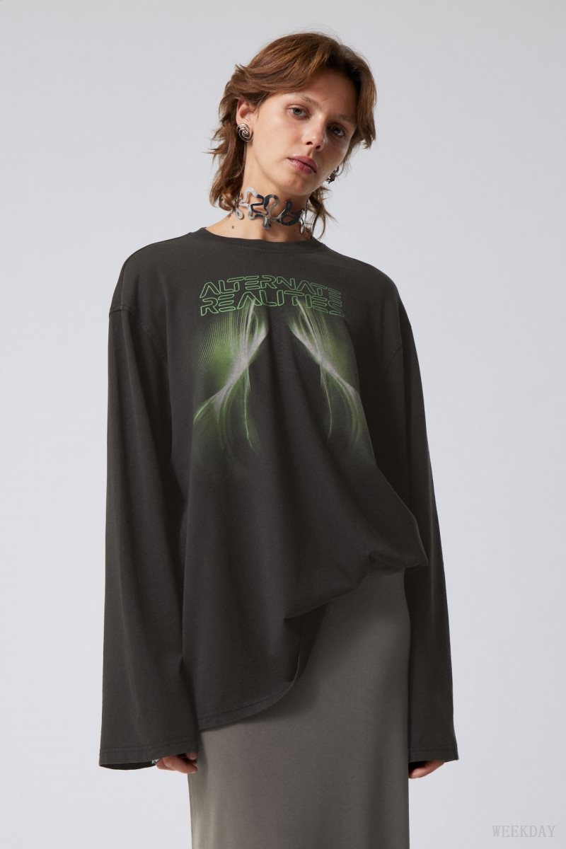 Weekday Oversized Printed Long Sleeve T-shirt Alternate Realitites | IFGM4466