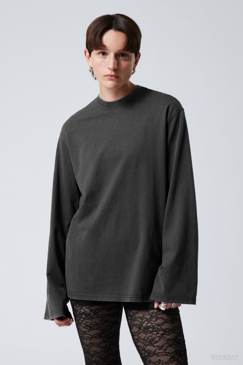 Weekday Oversized Washed Long Sleeve Top Szürke | QYUH4029