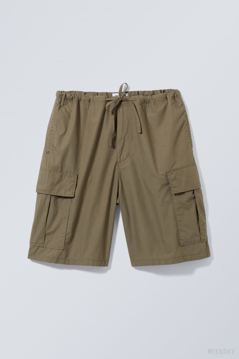 Weekday Parachute Loose Cargo Shorts Khaki | GTQK0729