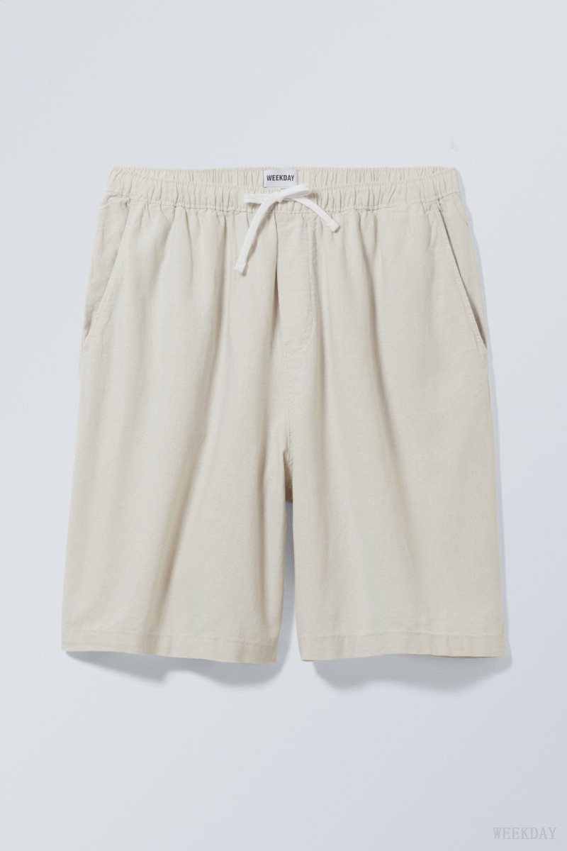 Weekday Patrik Loose Linen Shorts Bézs | FEEE8457