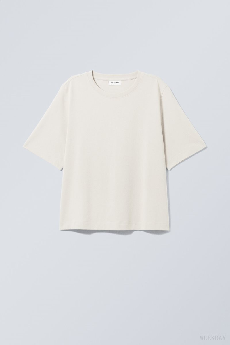 Weekday Perfect Boxy T-shirt Világos Bézs | DPZP6700