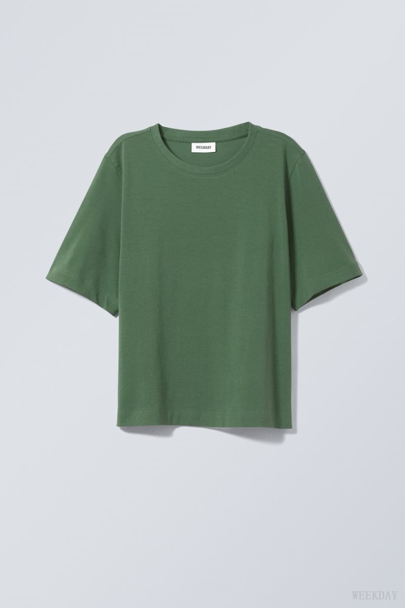 Weekday Perfect Boxy T-shirt Zöld | VHOQ0134