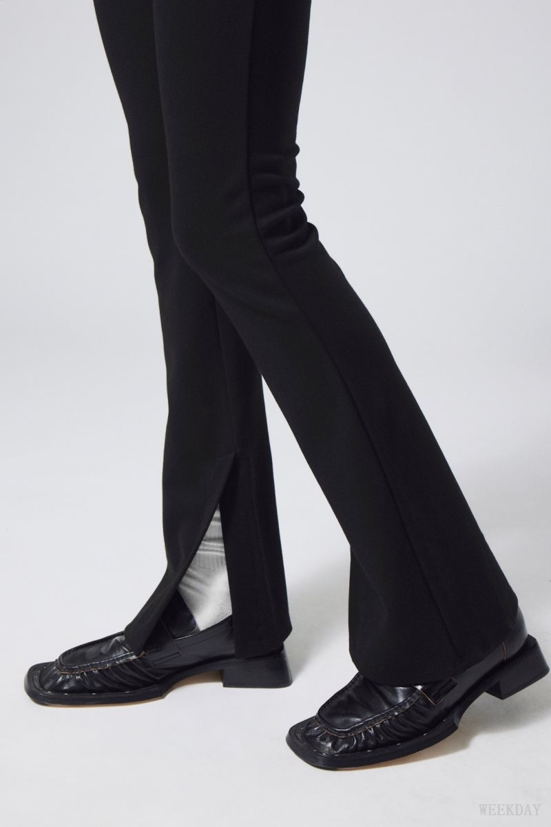 Weekday Philo Flared Jersey Trousers Fekete | OFVY1794