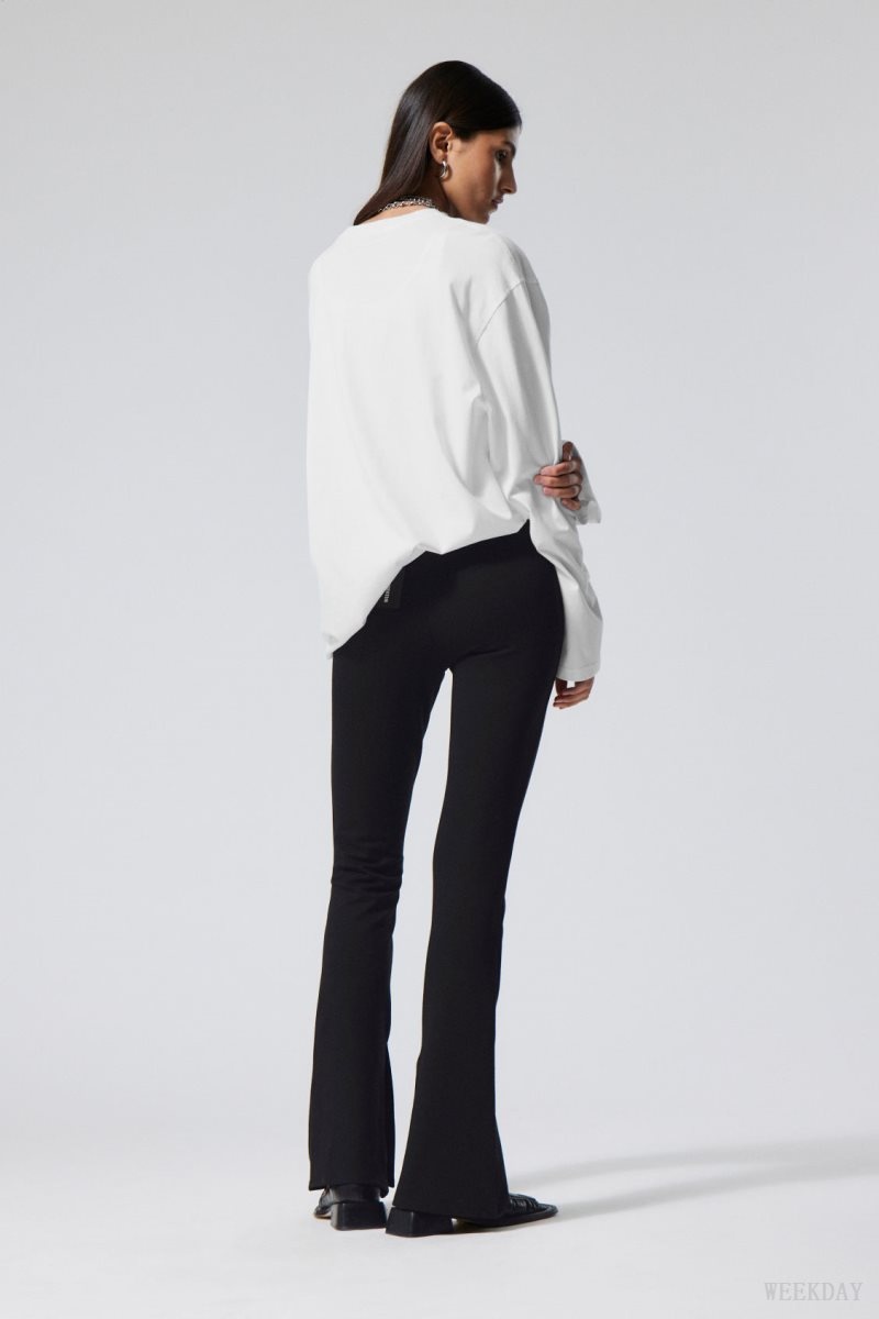 Weekday Philo Flared Jersey Trousers Fekete | OFVY1794