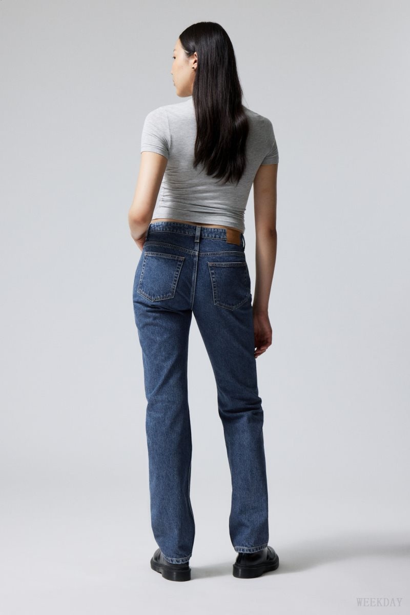 Weekday Pin Mid Egyenes Jeans Kék | HMMQ3652