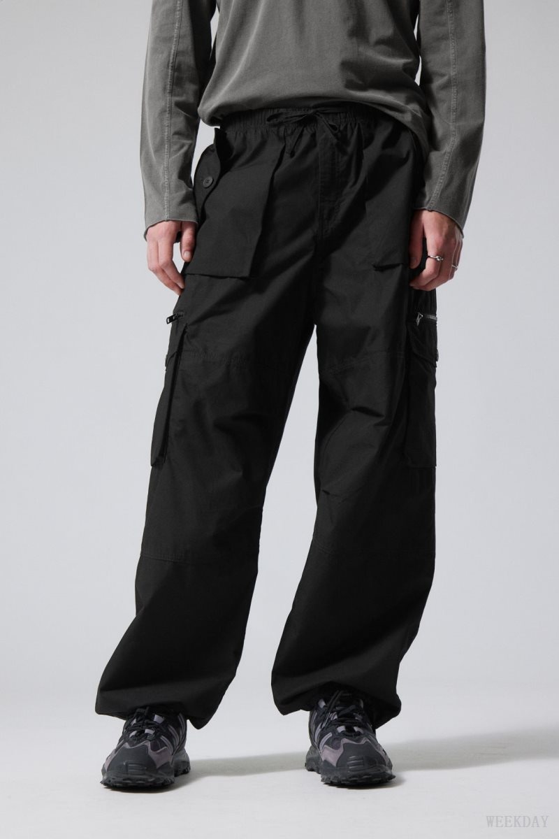 Weekday Piper Loose Cargo Trousers Fekete | TONK9019