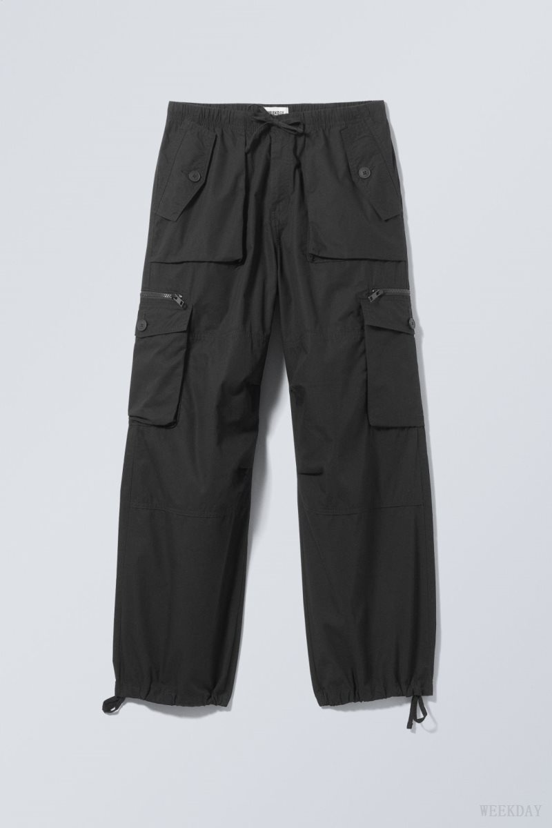 Weekday Piper Loose Cargo Trousers Fekete | TONK9019