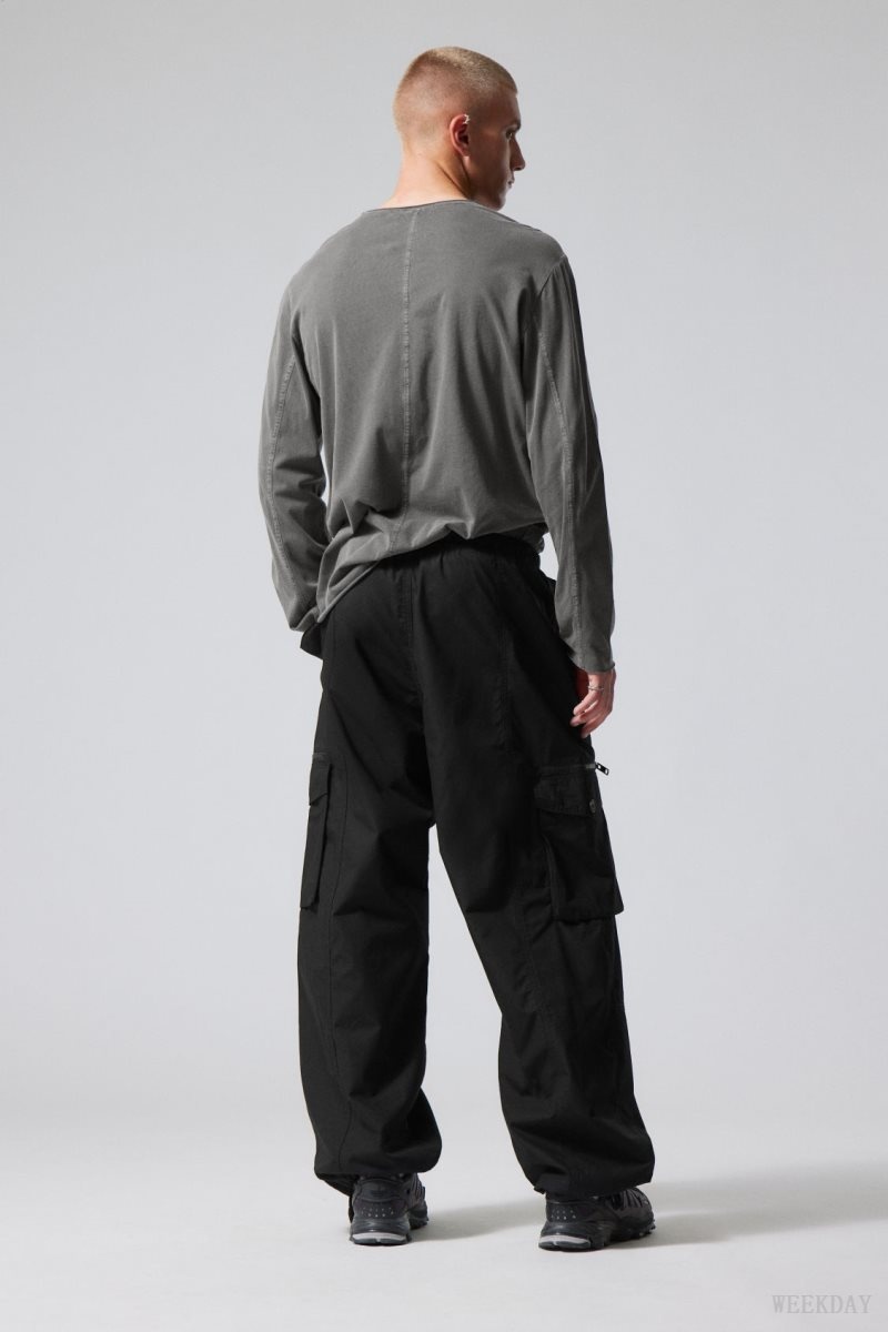 Weekday Piper Loose Cargo Trousers Fekete | TONK9019