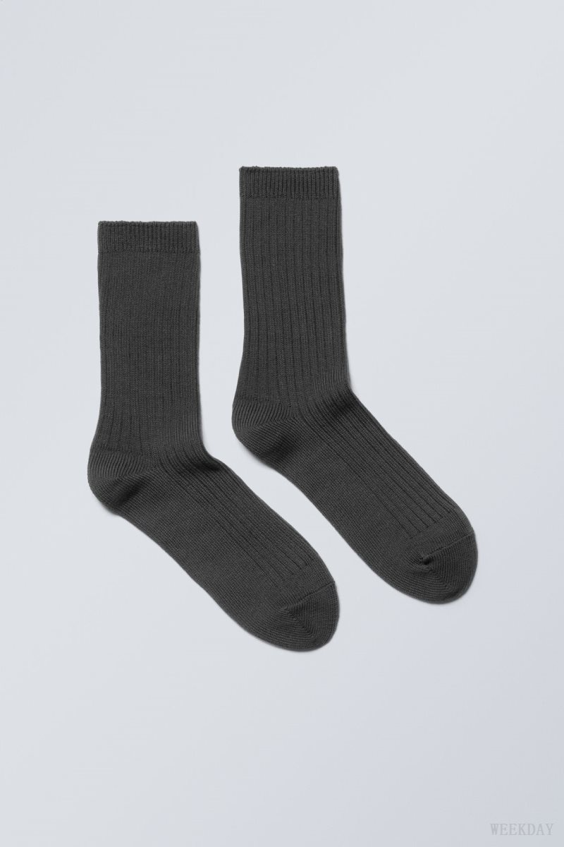 Weekday Pond Bordázott Socks Sötétszürke | UZWN9430