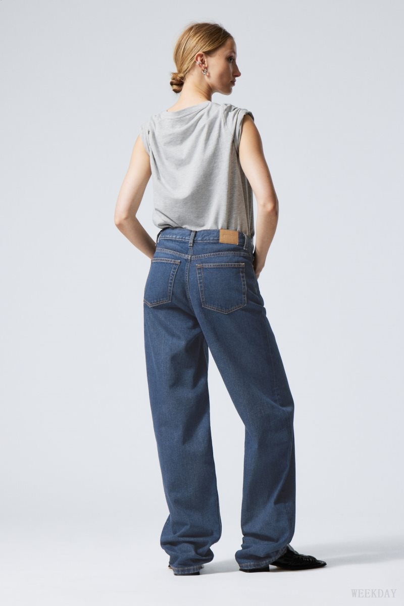 Weekday Rail Mid Loose Egyenes Jeans Kék | VHZN2640