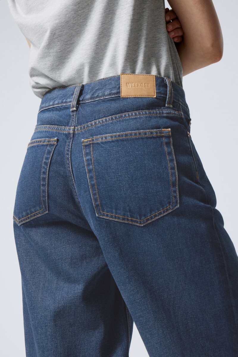 Weekday Rail Mid Loose Egyenes Jeans Kék | VHZN2640