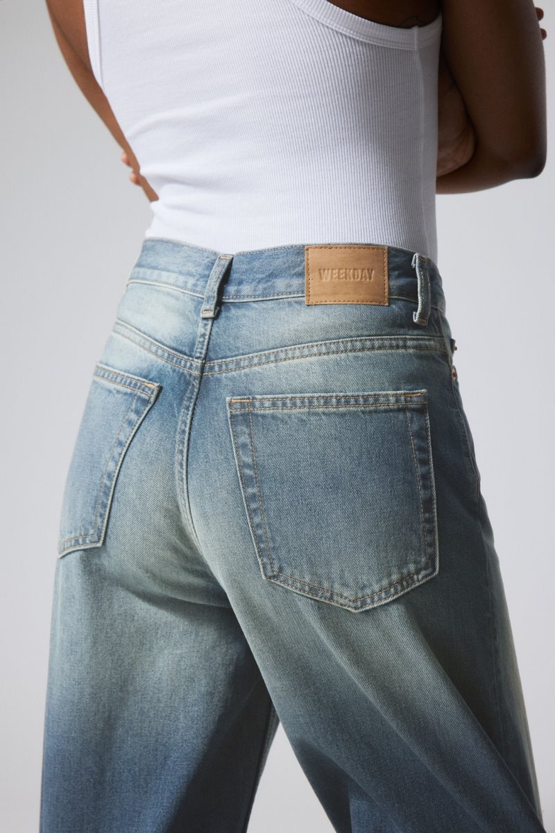 Weekday Rail Mid Loose Egyenes Jeans Kék | FIBN9658