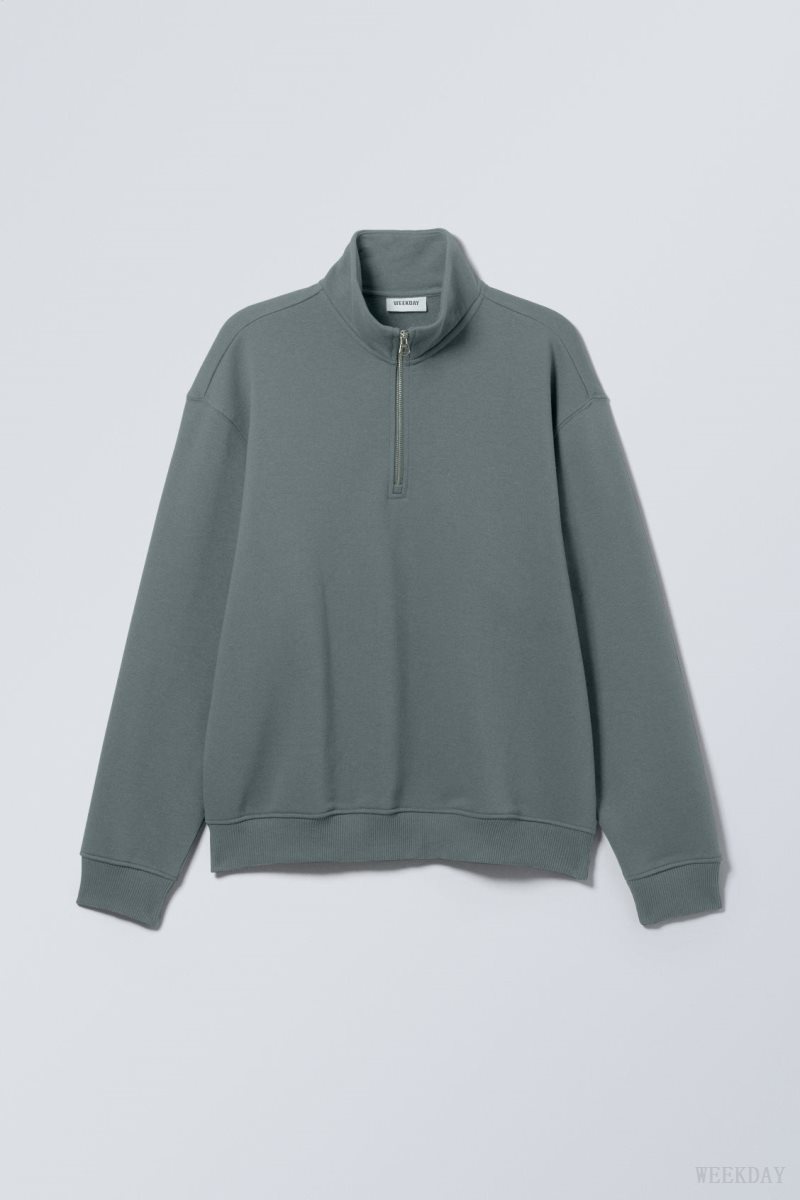 Weekday Relaxed Heavy Half Zip Pulóver Sötéttürkiz | VSLR0477