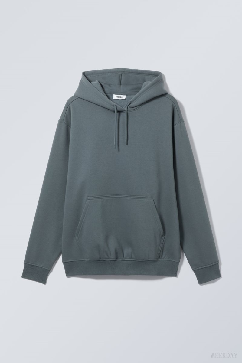 Weekday Relaxed Heavy Hoodie Sötéttürkiz | JMJG3436