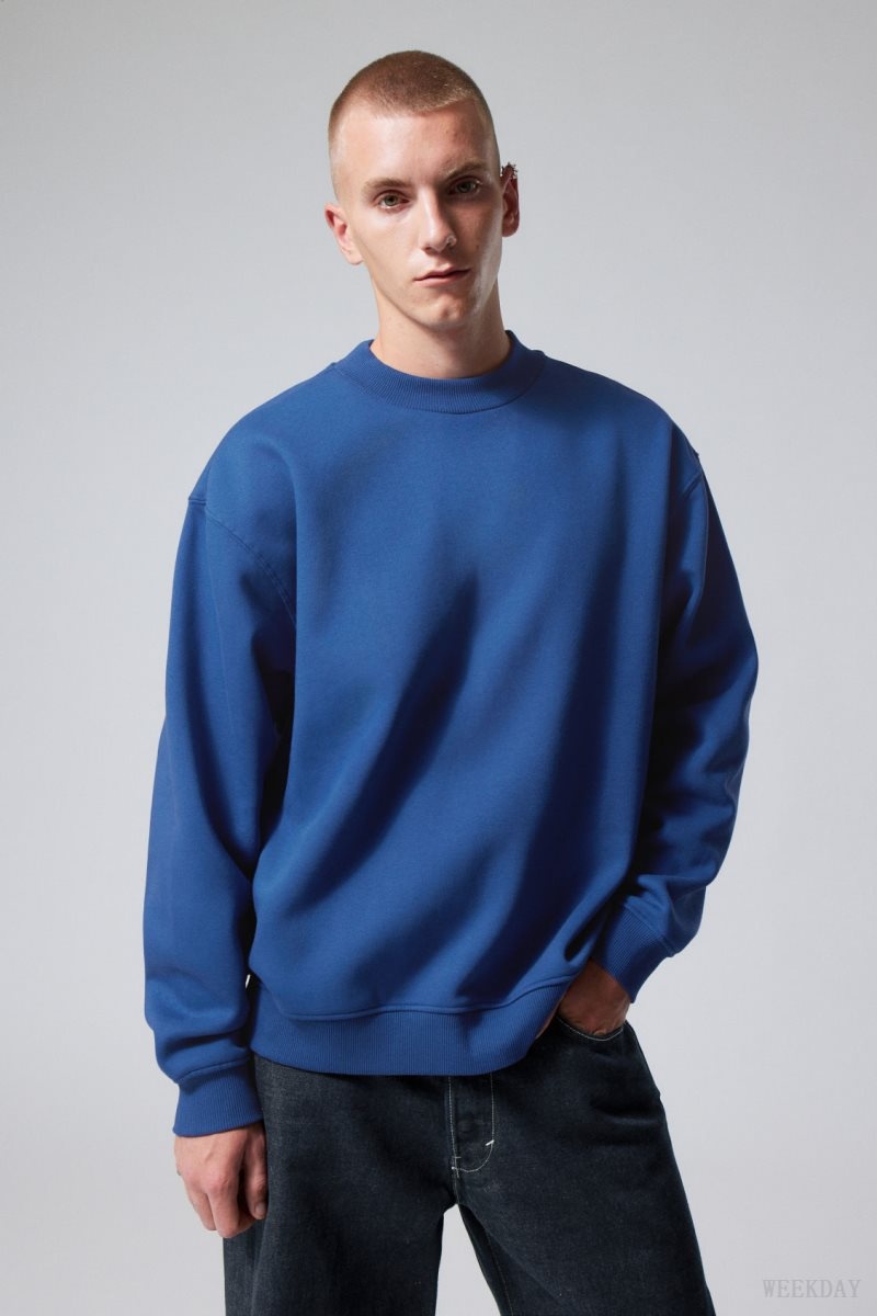 Weekday Relaxed Heavyweight Sweatshirt Kék | COSC7577