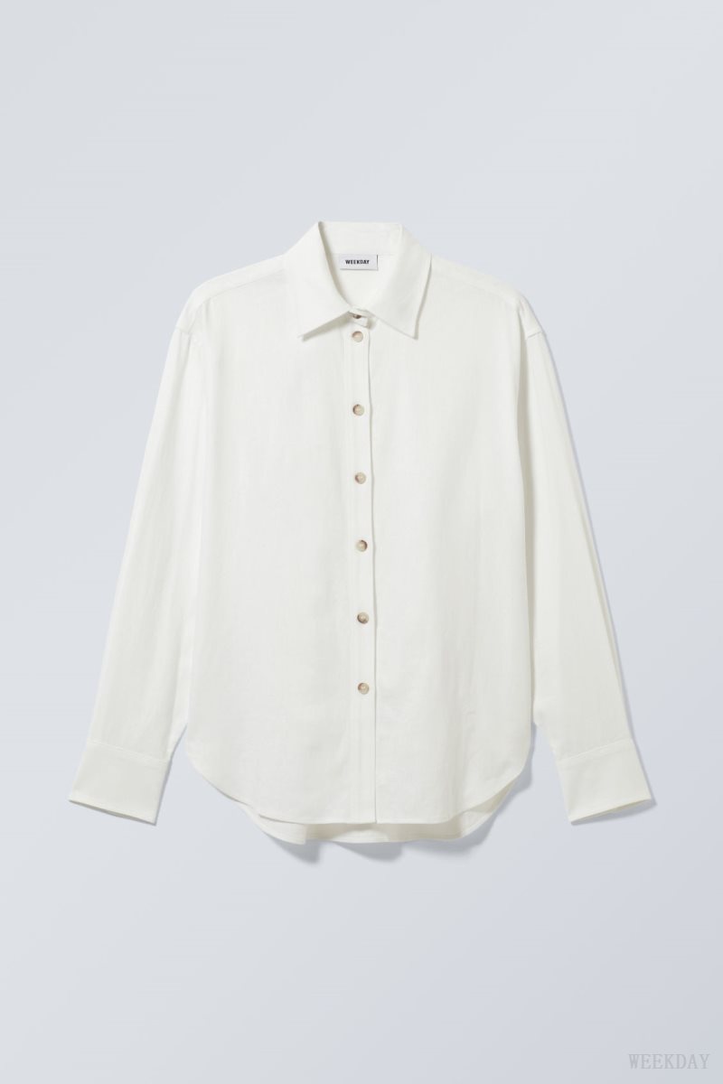 Weekday Relaxed Linen Mix Shirt Fehér | LTUQ2913