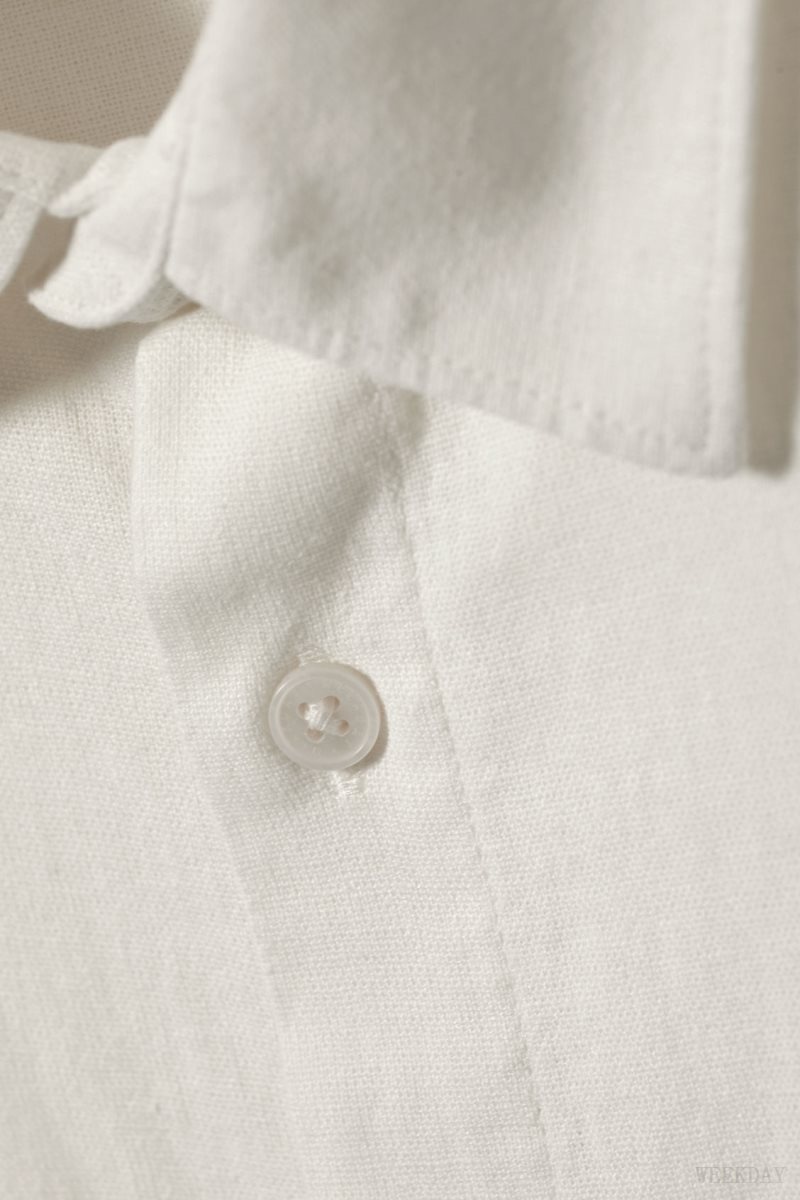 Weekday Relaxed Linen Rövid Sleeve Shirt Ecru | VPOL1649