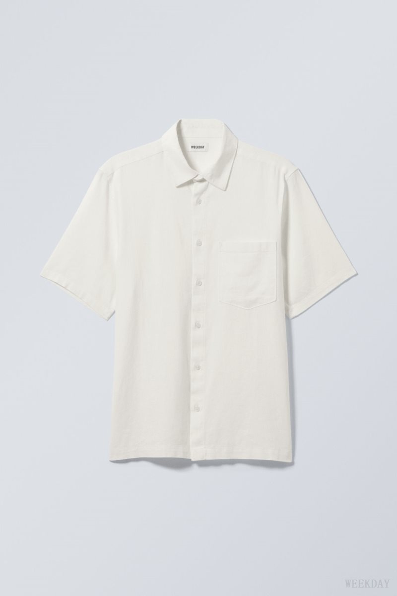 Weekday Relaxed Linen Rövid Sleeve Shirt Ecru | VPOL1649